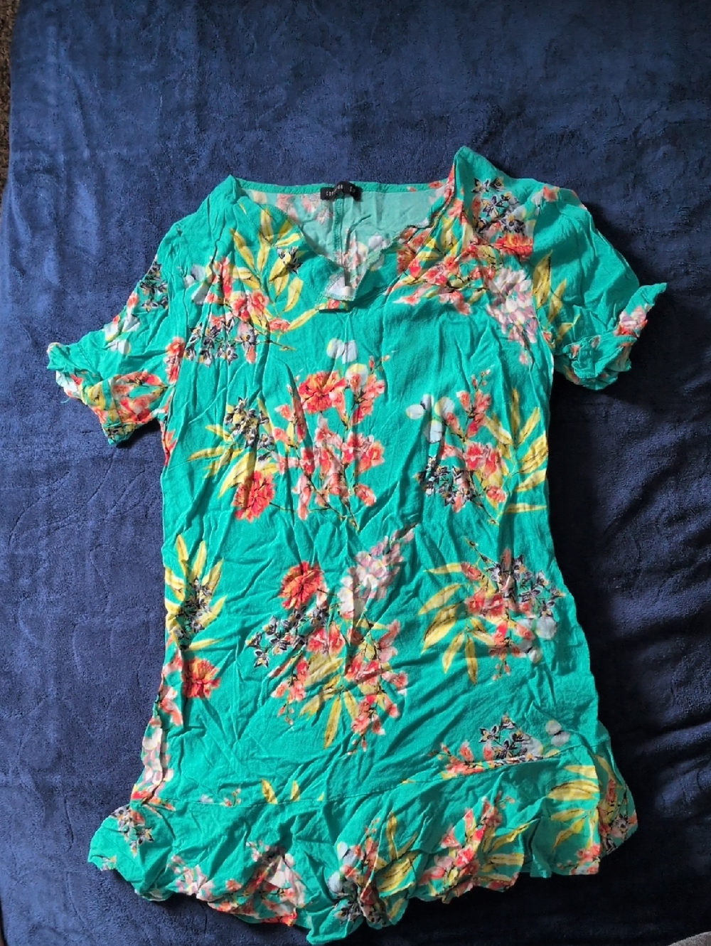 Cotton On Teal Floral V-Neck Short Sleeve Tunic Dress